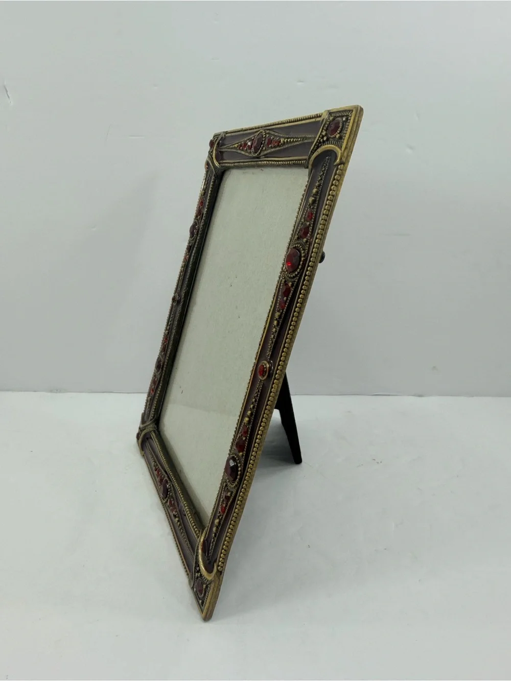 Vintage SK Jeweled 3.5x5.5 Frame Ruby Red Rhinestone Enamel Victorian Whimsigoth